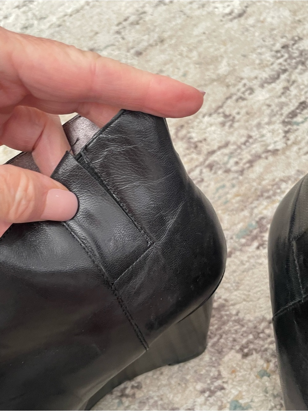 Nine West Black Leather Wedge Ankle Boots - Picture 7 of 9